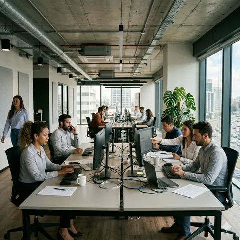 Administrative office staff working at desks