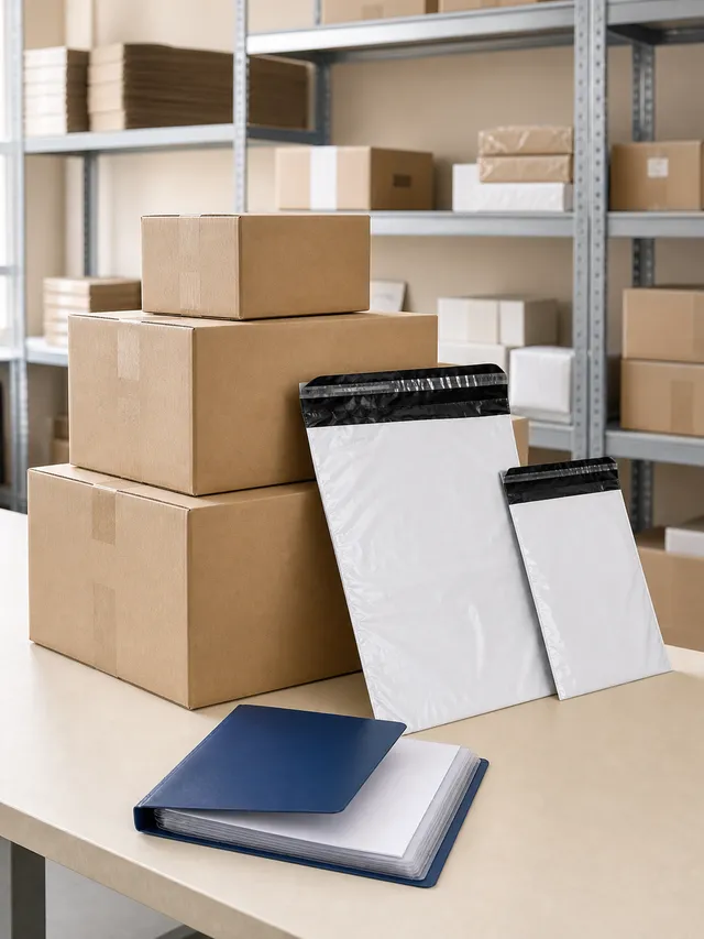 Document wallets and files organized behind a retail distribution counter