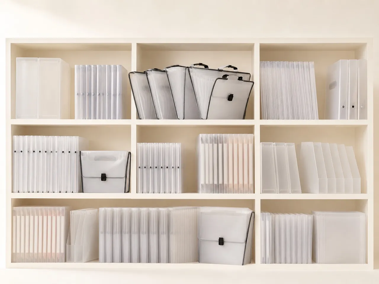 Stacks of Aarpee files and folders arranged in an organized manufacturing store